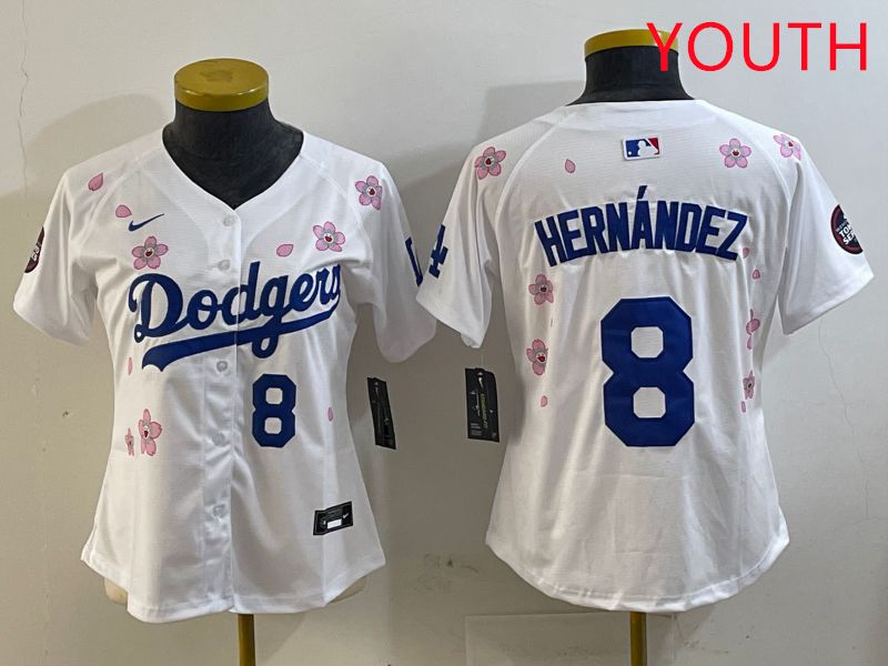 Youth Los Angeles Dodgers #8 Hernandez Sakura Edition 2025 Nike MLB Jersey style 6->youth mlb jersey->Youth Jersey